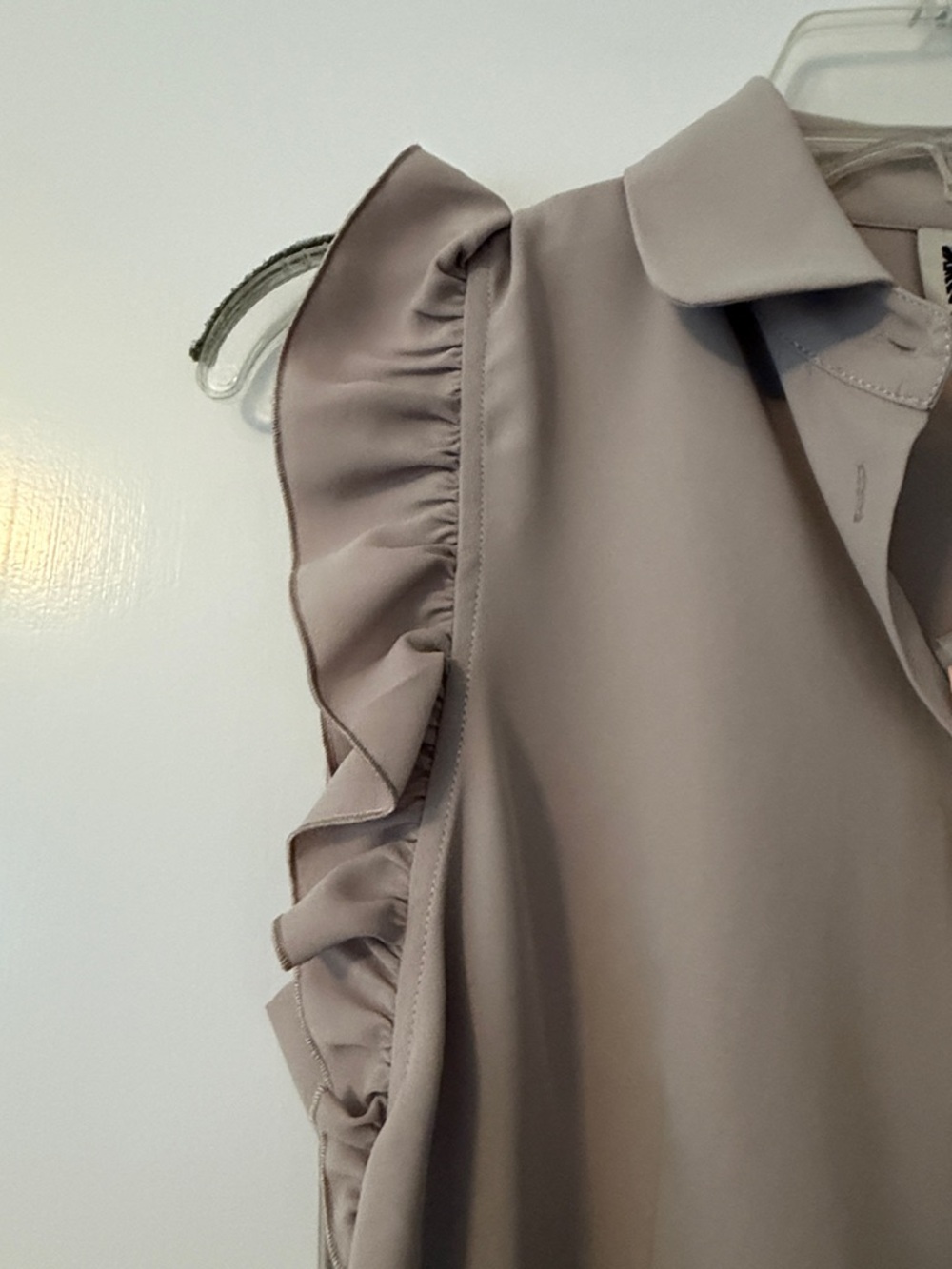 Anne Klein Taupe Ruffle-Sleeve Button Front Blouse - Picture 4 of 6